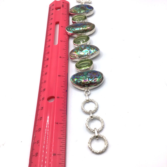 Sterling Silver Abalone Peridot Bracelet 925 Adjustable up to 8" - Picture 11 of 12